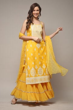 Yellow Art Silk Straight Kurta Garara Suit Set image number 0