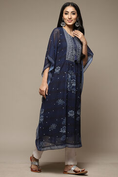 Indigo Cotton Blend Straight Printed Kurta image number 5