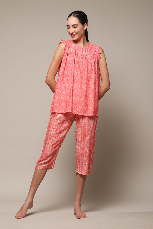 Purple Rayon Printed 2 Piece Sleepwear Set image number 6
