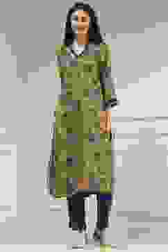 Mustard Yellow Printed Straight Kurta image number 5