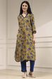 Mustard Yellow Printed Straight Kurta image number 5