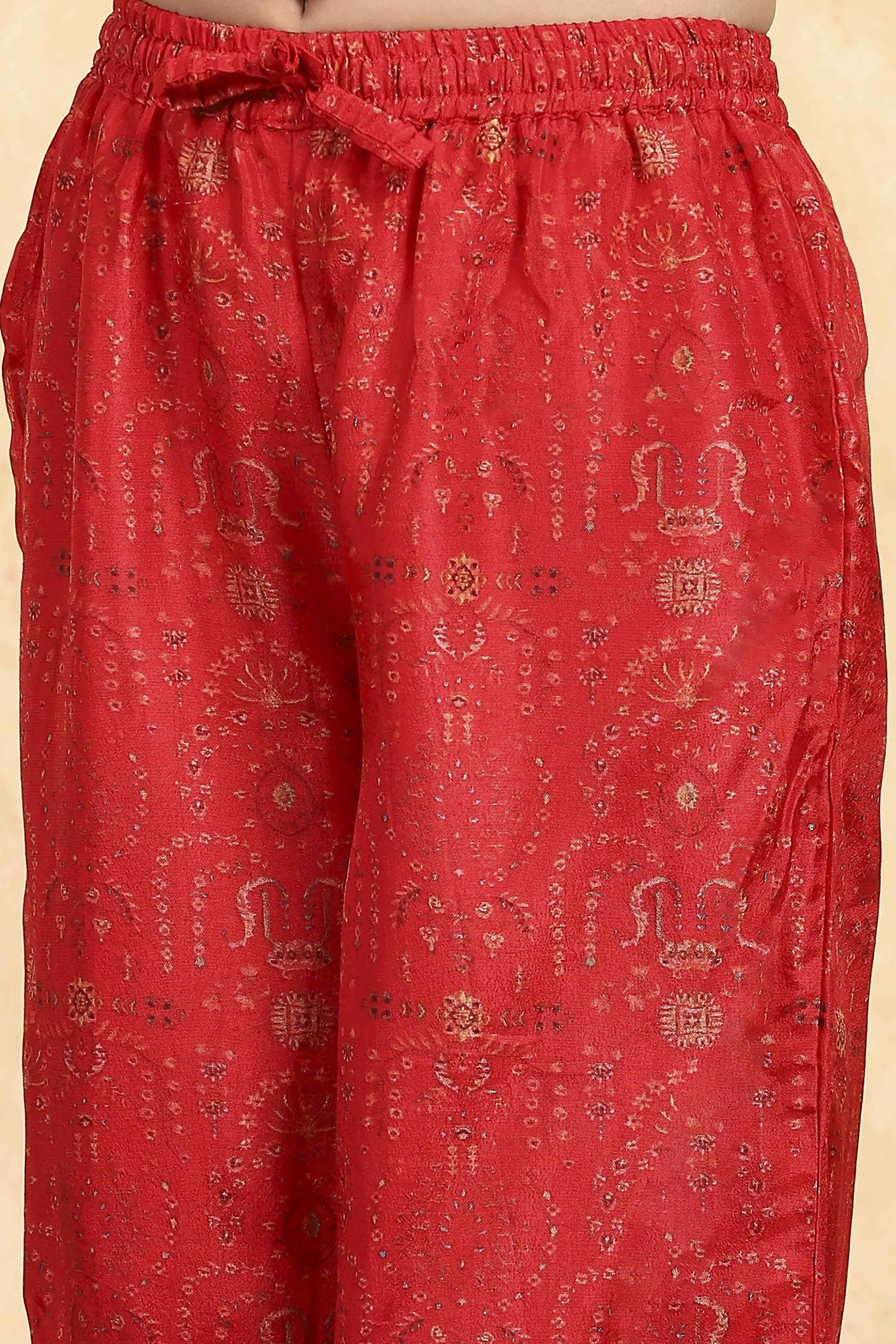 Mustard Yellow and Red Printed Straight Suit Set image number 2