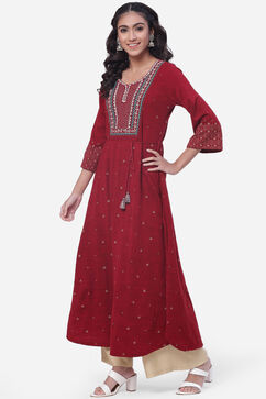 Cherry Red Flared Acrylic Kurta image number 2