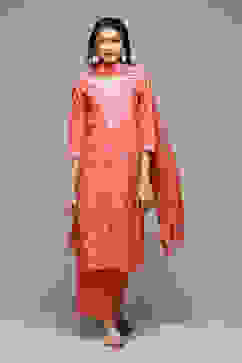 Coral Cotton Straight Kurta Palazzo Suit Set image number 7