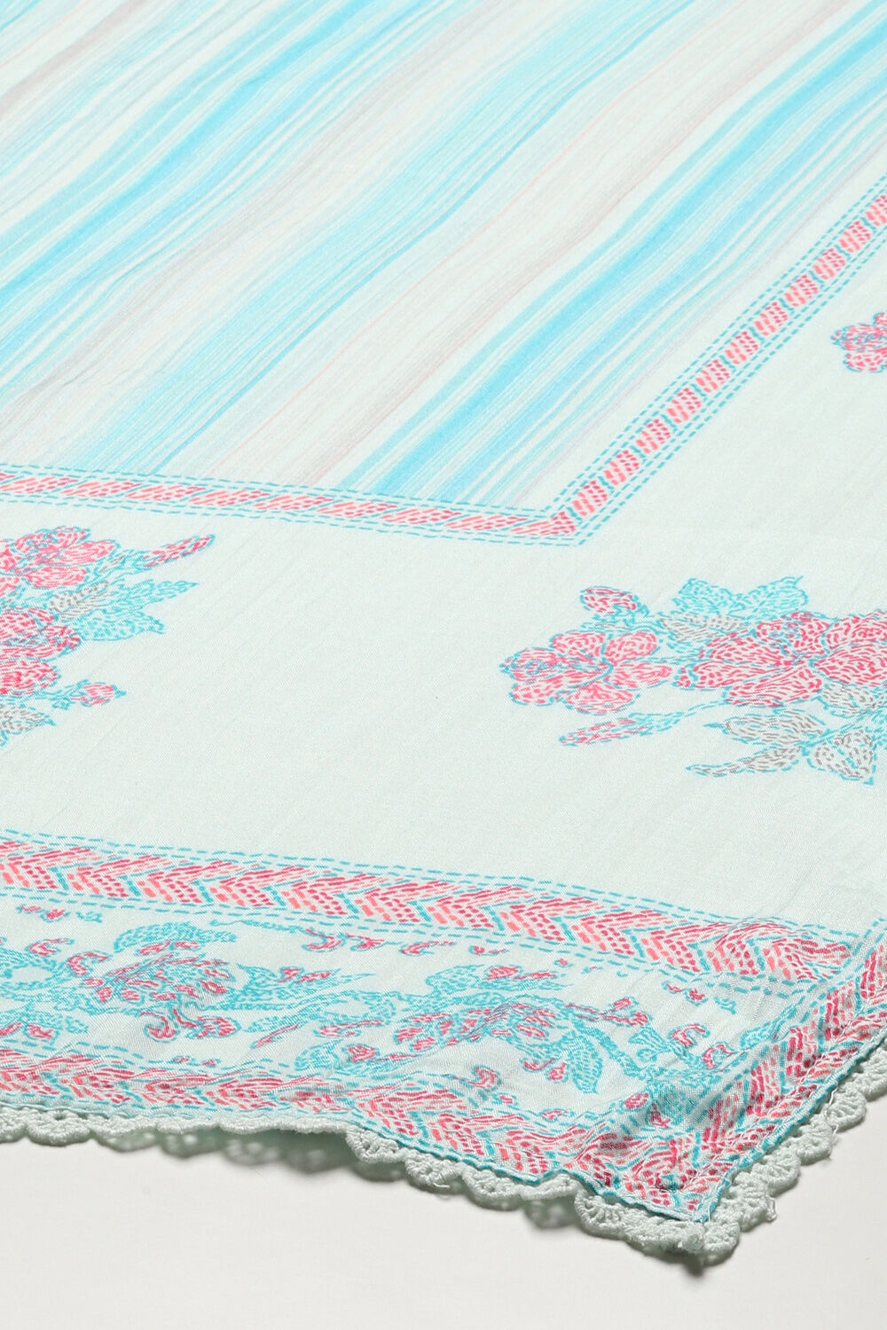 Light Green Muslin Lace Unstitched Suit Set image number 5