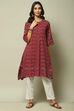 Maroon Cotton IKAT Straight Yarndyed Kurta image number 0