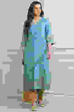 Turquoise Rayon A-Line Printed Kurta image number 5