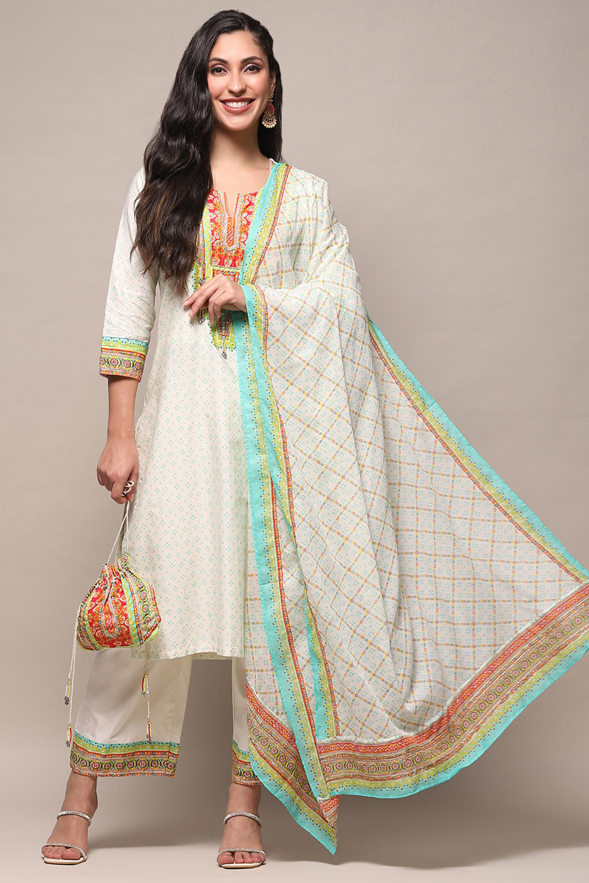 Cream Cotton Straight Suit Set