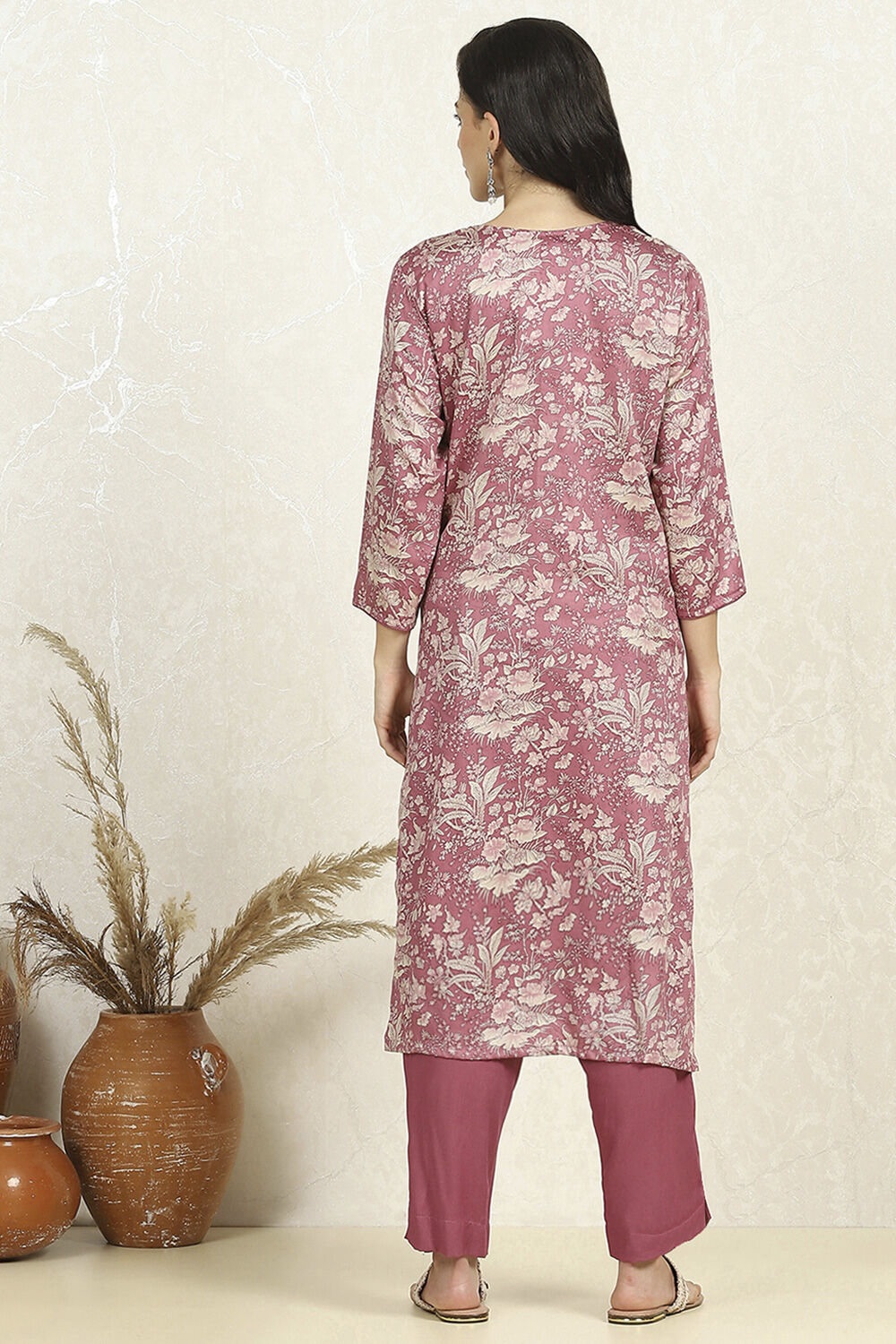 Purple Cotton Floral Printed Unstitched Suit Set image number 5
