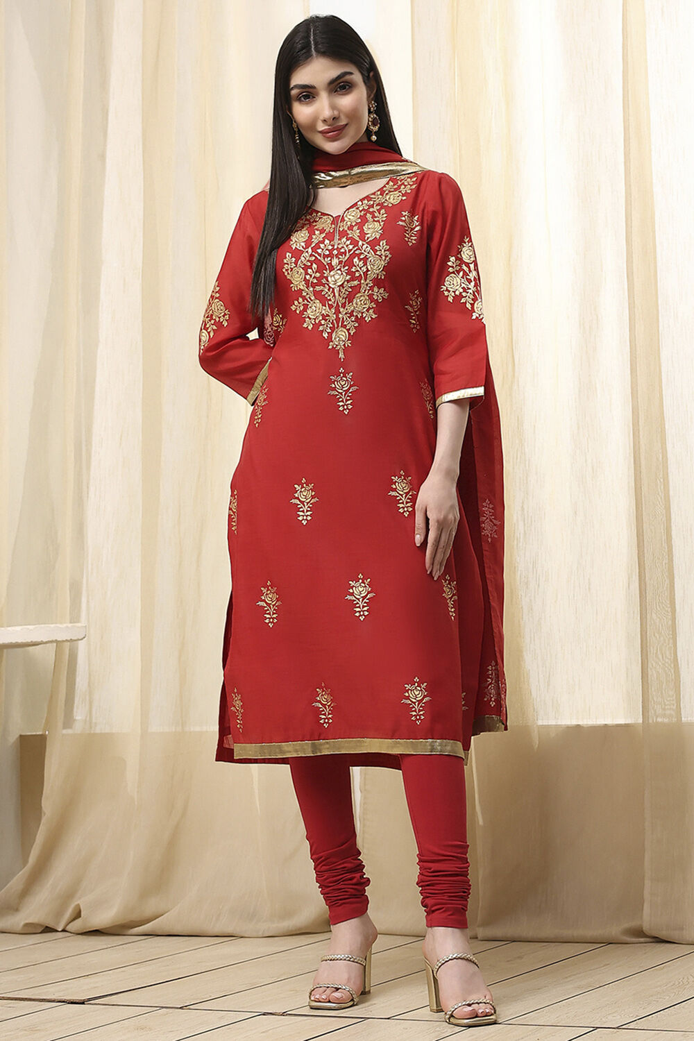 Blue Poly Chanderi Straight Suit Set image number 6