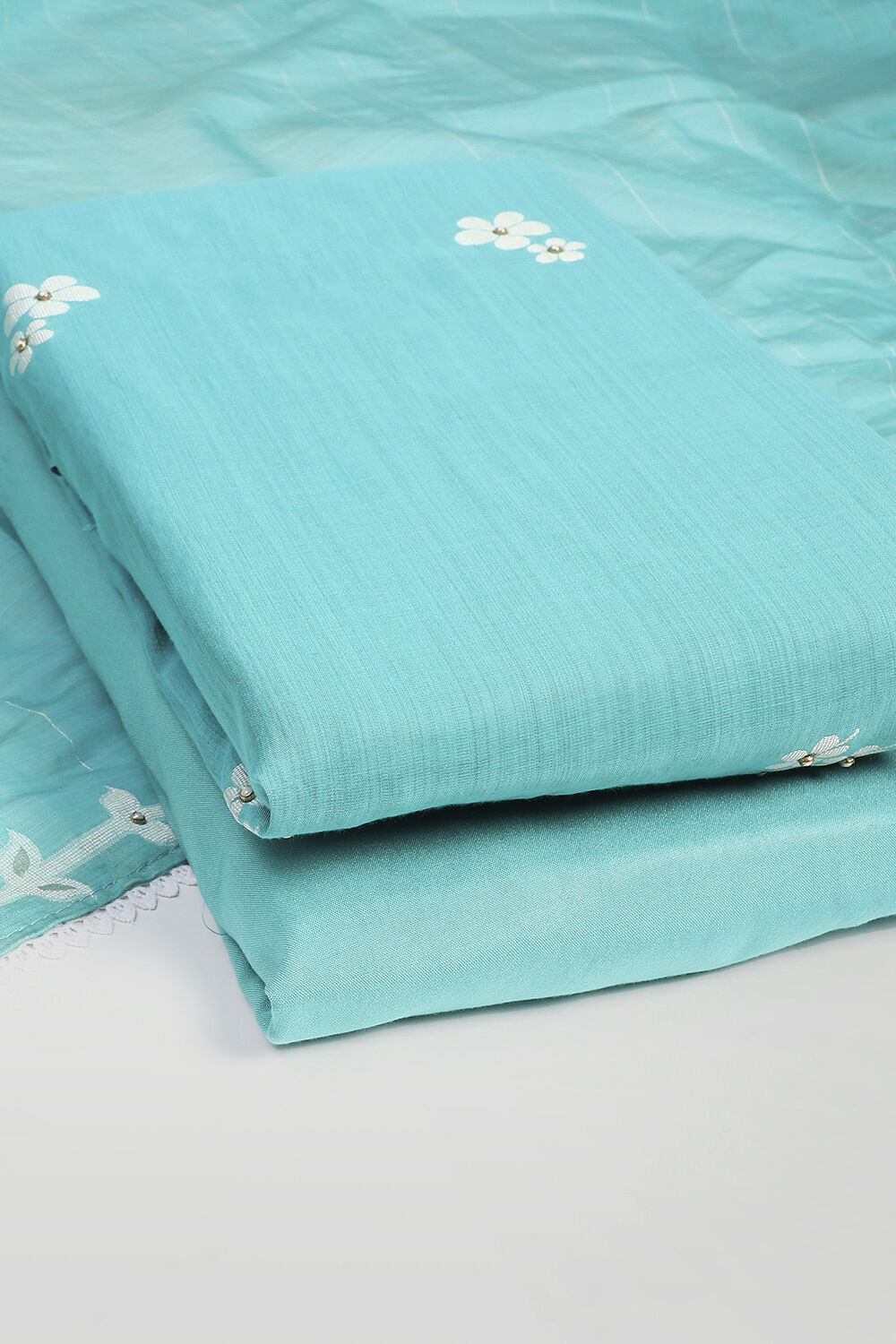 Peach Chanderi Unstitched Suit Set image number 5