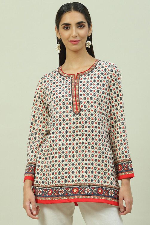 Mustard Art Silk Straight Printed Kurti image number 0