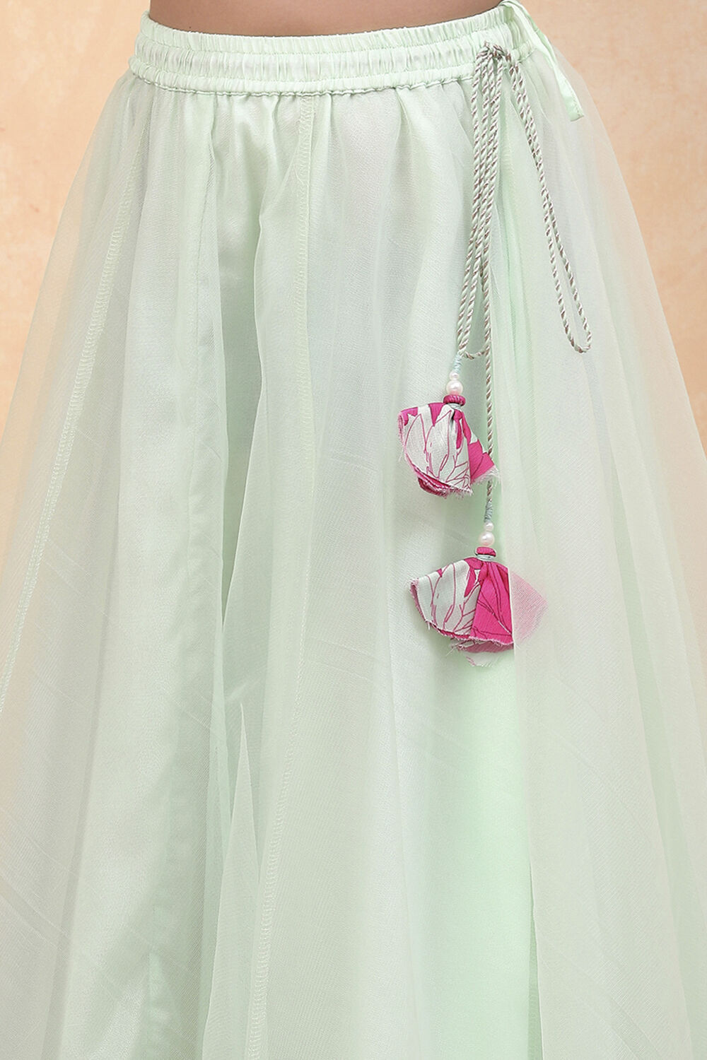 Matcha Green Polyester Blend Gathered Lehenga Set image number 2