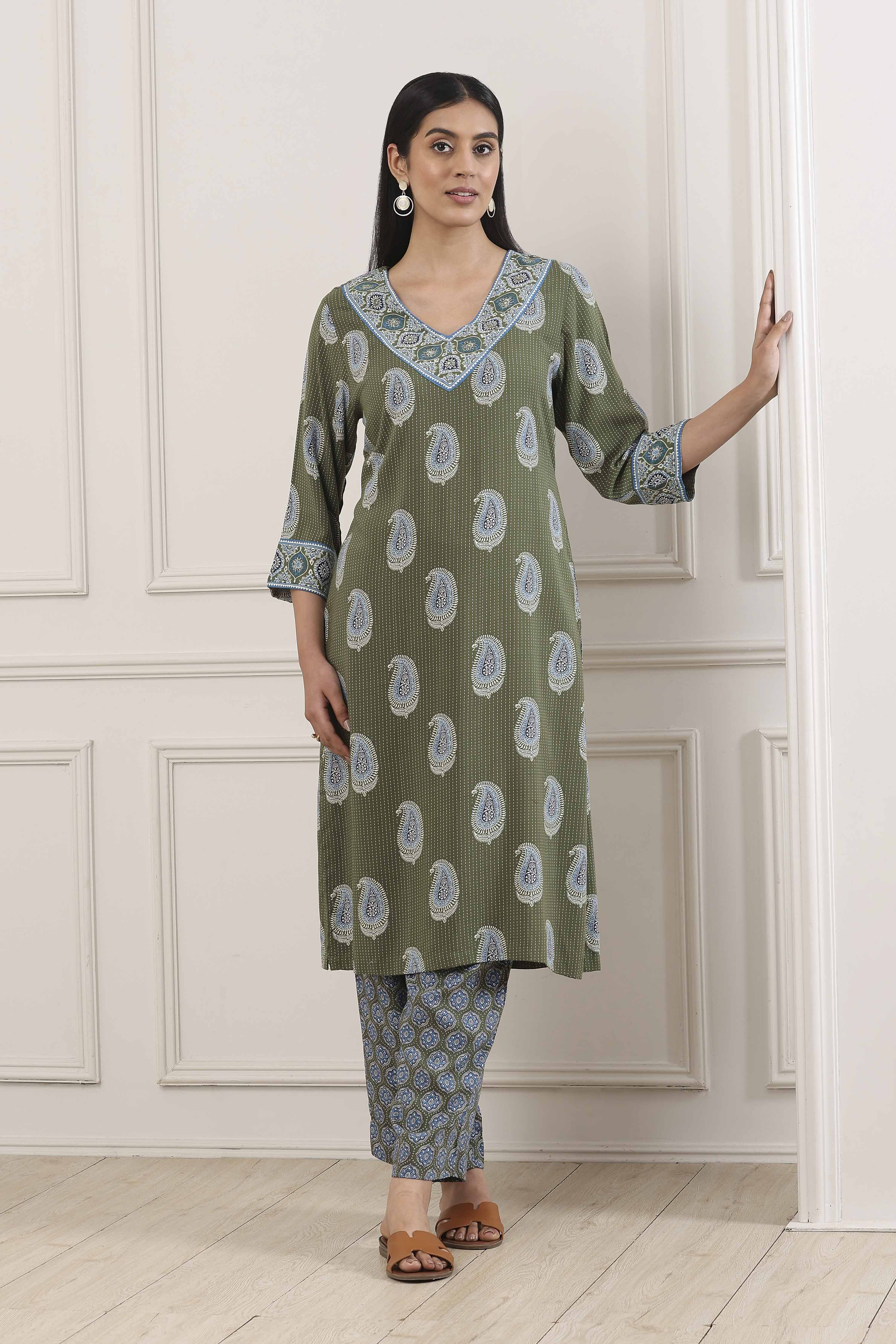 Blue Viscose Rayon Straight Kurta Palazzo Set image number 0