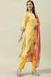 Yellow Printed Viscose A-Line Kurta Slim Pants Suit Set image number 0