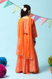 Orange Cotton Blend Short Top Lehenga Set image number 4