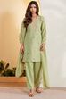 Green Cotton Floral Design Straight Kurta Set