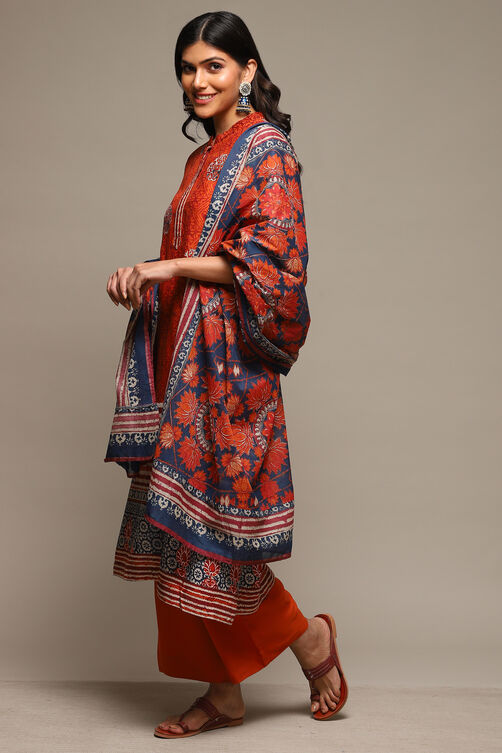 Rust & Indigo Rayon Straight Kurta Palazzo Suit Set image number 5