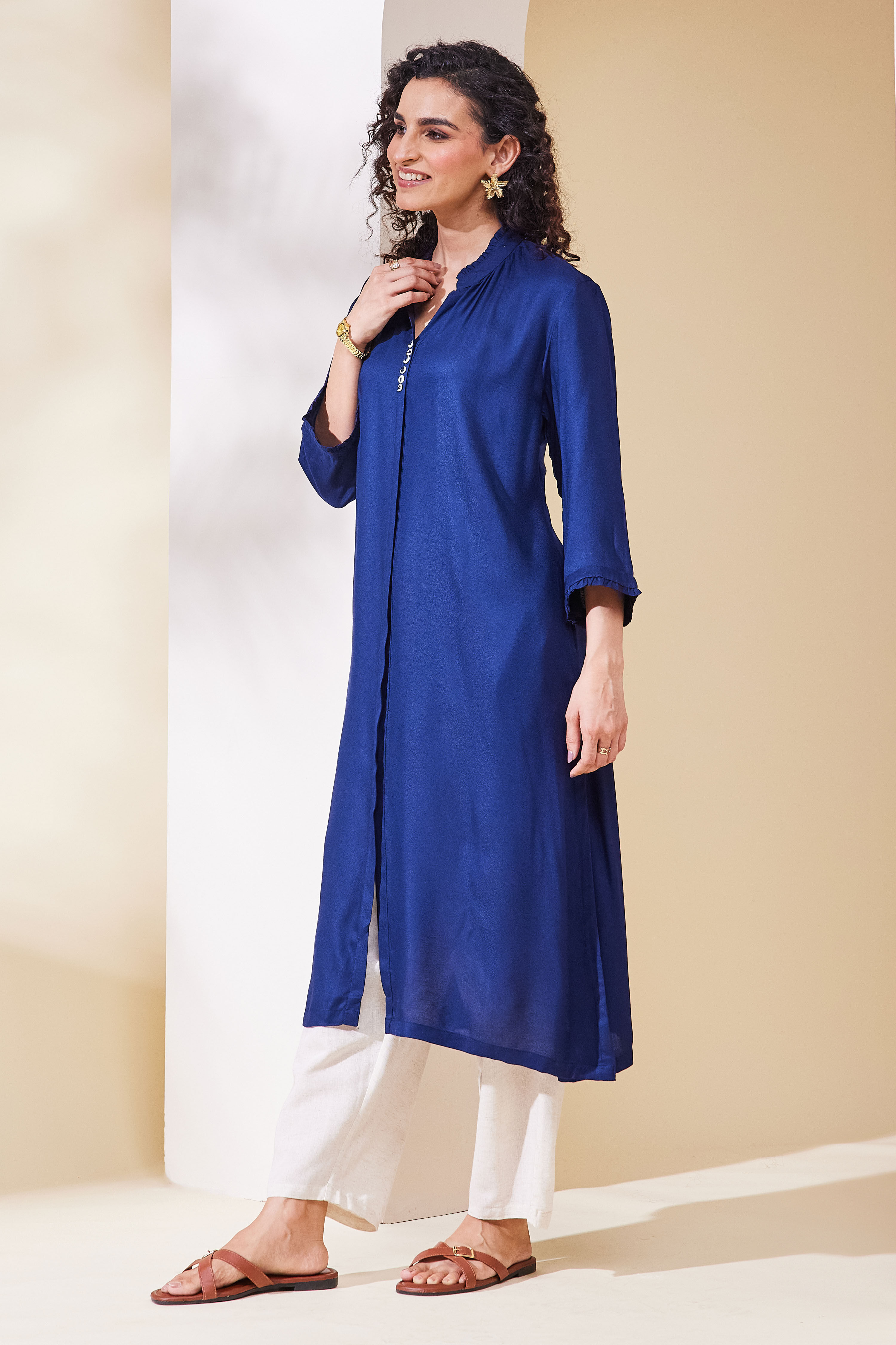 Blue Viscose Rayon Straight Kurta image number 2