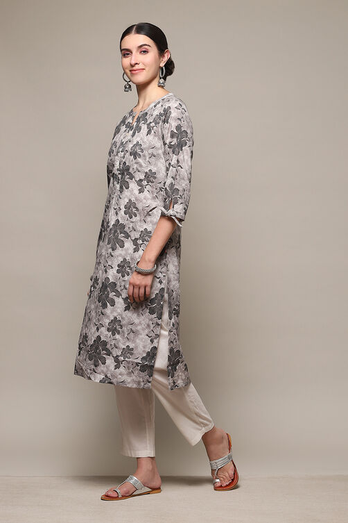 Charcoal Cotton Straight Kurta Regular Pant Suit Set image number 3