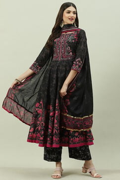 Black Cotton Silk Anarkali Kurta Palazzo Suit Set image number 6