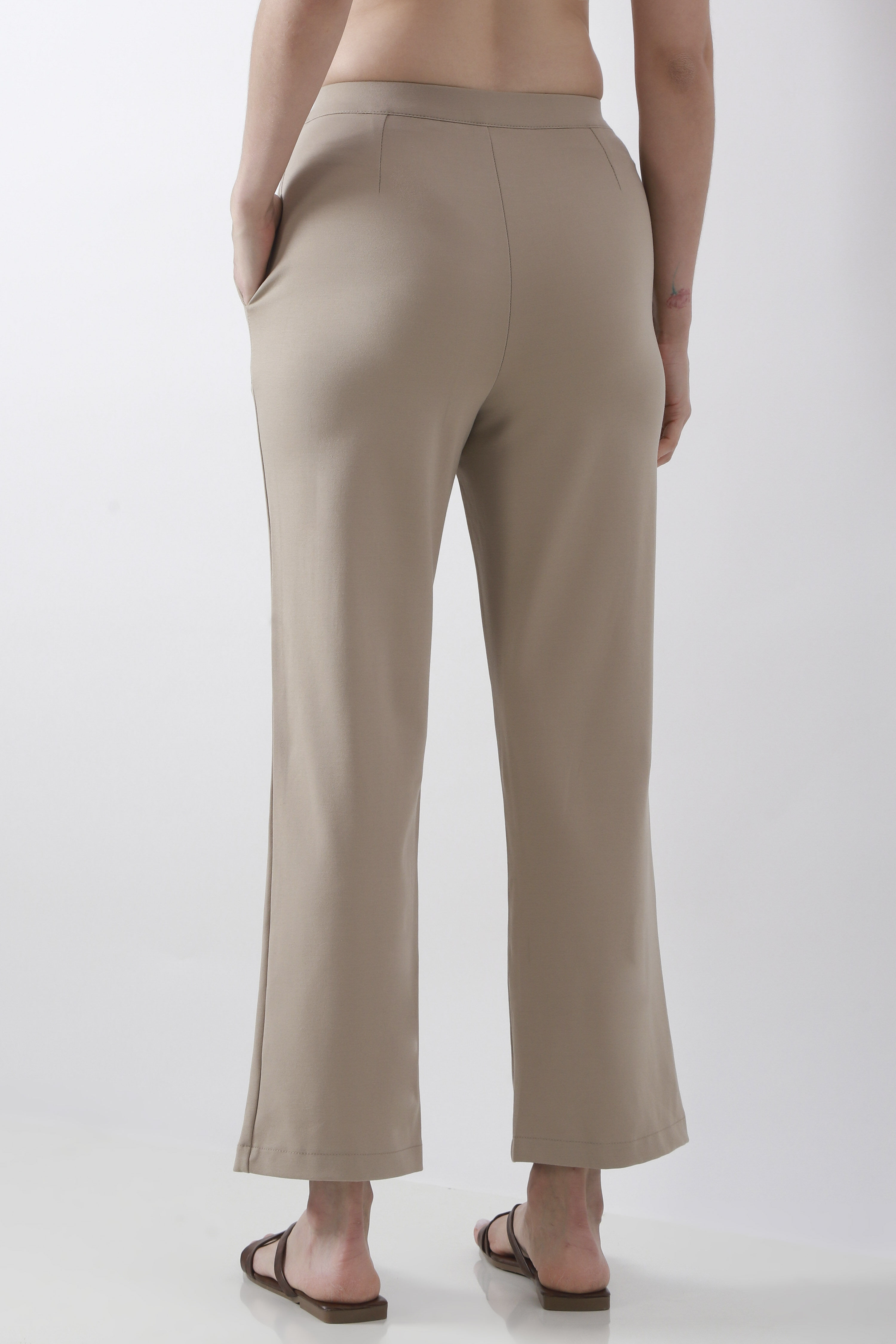 Beige Viscose Blend Wide Leg Pants image number 5