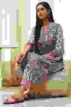 Blue and Pink Cotton Printed Straight Kurta Set image number 0