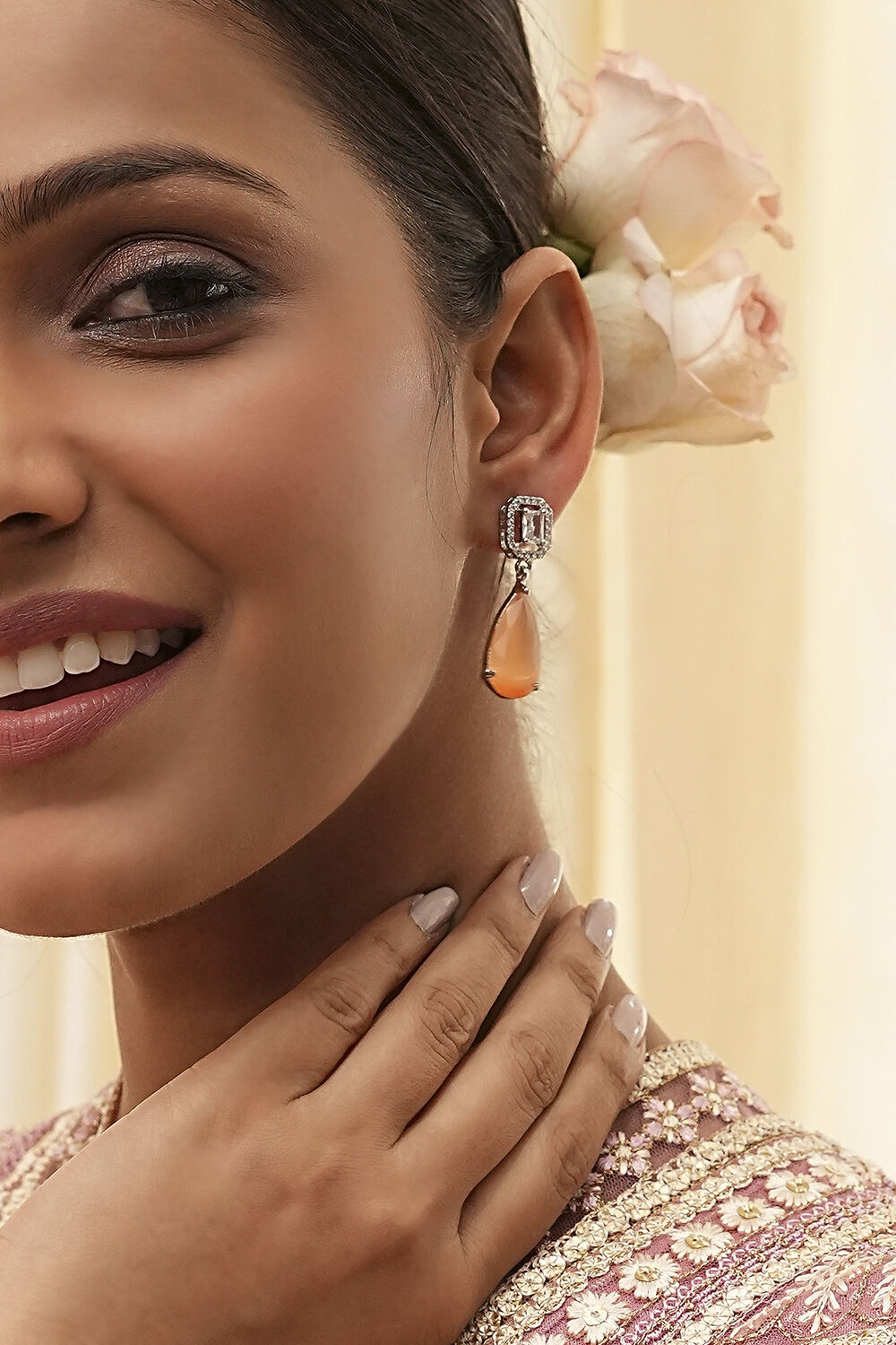 Peach Brass Danglers image number 1