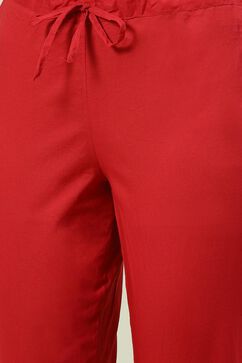 Red Cotton Narrow Pants image number 1