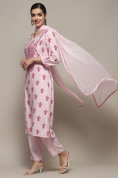 Pink Rayon Straight Suit Set image number 4