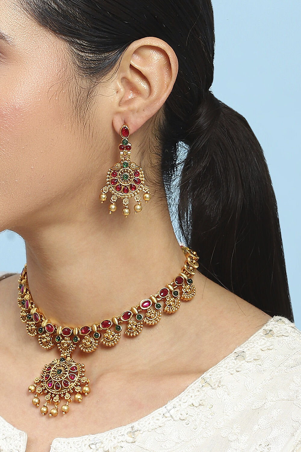 Red Green Alloy Necklace Set image number 1