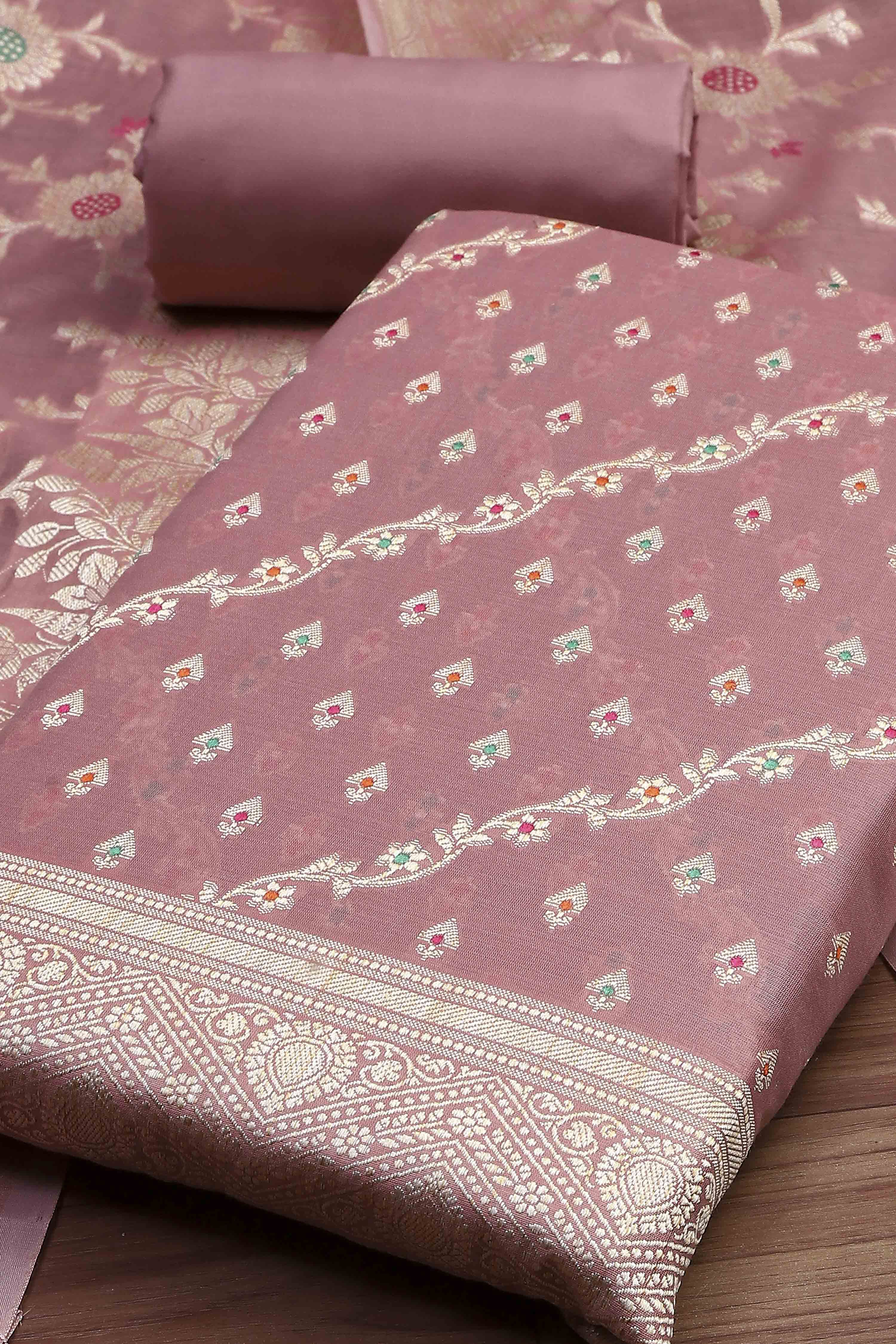 Light Green Cotton Printed Embroidered Unstitched Suit Set image number 1
