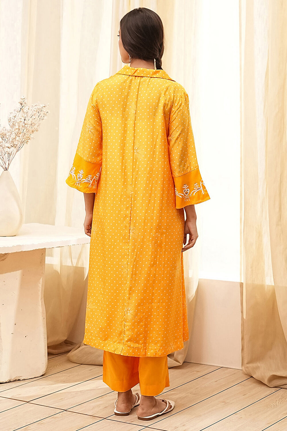 Yellow Bandhani Printed A-Line Suit Set image number 4
