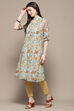 Yellow Teal Polyester Straight Kurta image number 2