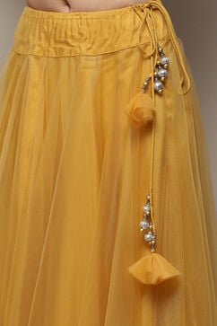 Yellow Poly Viscose Straight Kurta Skirt Suit Set image number 2