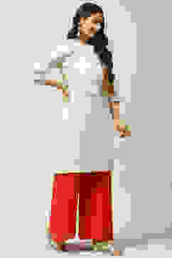 Beige Art Silk Straight Embroidered Kurta image number 3