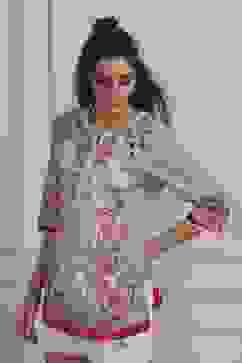 Blue Cotton Printed Straight Short Kurta image number 2