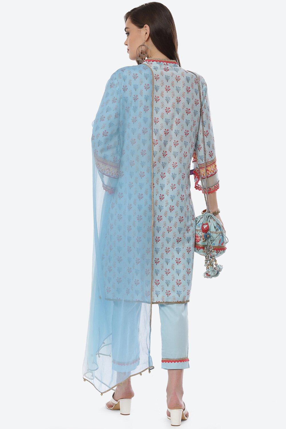 Grey Art Silk Straight Kurta Slim Pant Suit Set image number 4