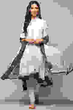 White Blue Cotton Asymmetric Suit Set image number 0