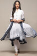 White Cotton Asymmetric Anarkali & Churidar Suit Set image number 0