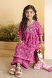 Pink Cotton Floral Printed Flared Kurta Set image number 0