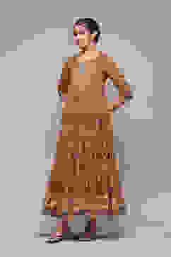 Mustard Cotton Tiered Dress image number 2