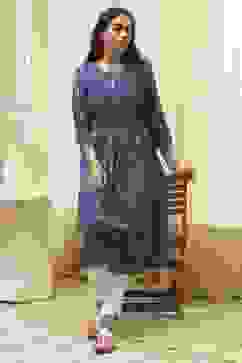 Navy Ikat Yarndyed Kurta image number 0