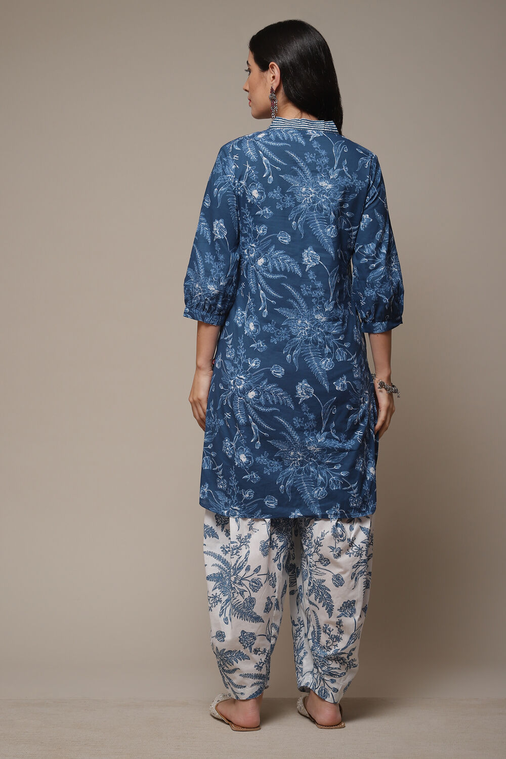 Indigo Cotton Straight Kurta Cross Yoke Salwar 2 Piece Set image number 2