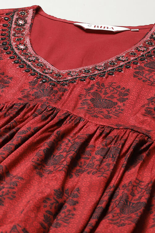 Teracotta Viscose Gathered Kurta Palazzo Suit Set image number 1