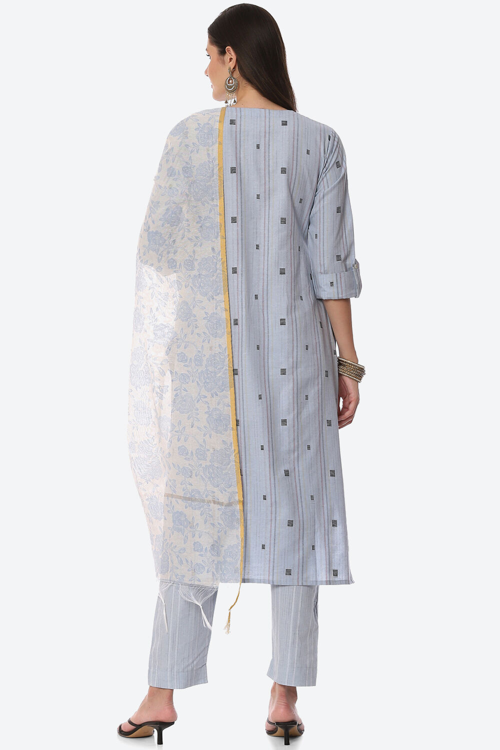 Light Blue Cotton Unstitched Suit Set image number 4