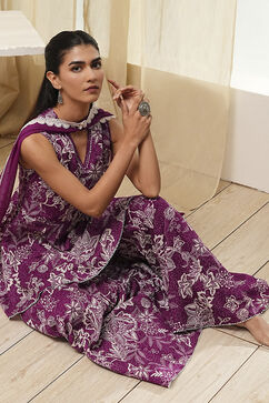 Berry Purple Cotton Floral Peplum Suit Set image number 0