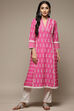 Pink Cotton Straight Embroidered Kurta