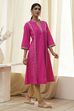 Fuchsia Cotton Printed A-Line Kurta image number 4