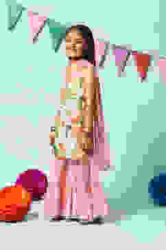 Turquoise Cotton A-Line Kurta Sharara Suit Set image number 5